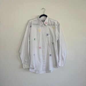 Las Olas Vintage Womens Rainbow Ladybug Button up Blouse Long Sleeve Size Large